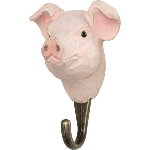 Haken mit rosa Schwein aus Holz